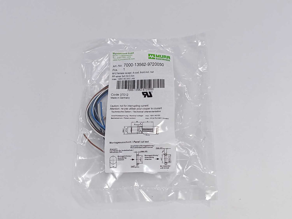 MURR Elektronik 7000-13562-9720050 M12 female recept. A-cod. front incl. nut