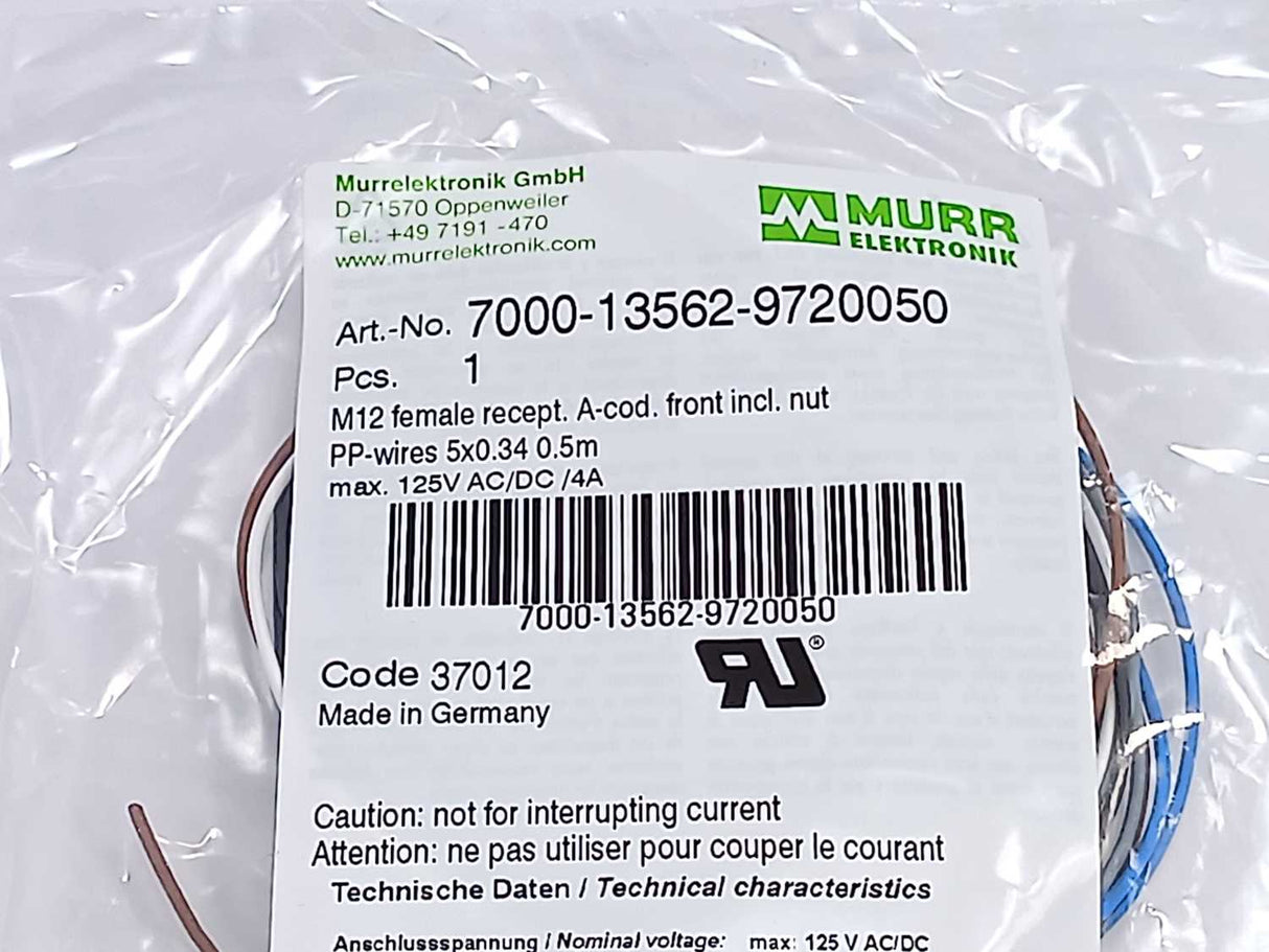 MURR Elektronik 7000-13562-9720050 M12 female recept. A-cod. front incl. nut