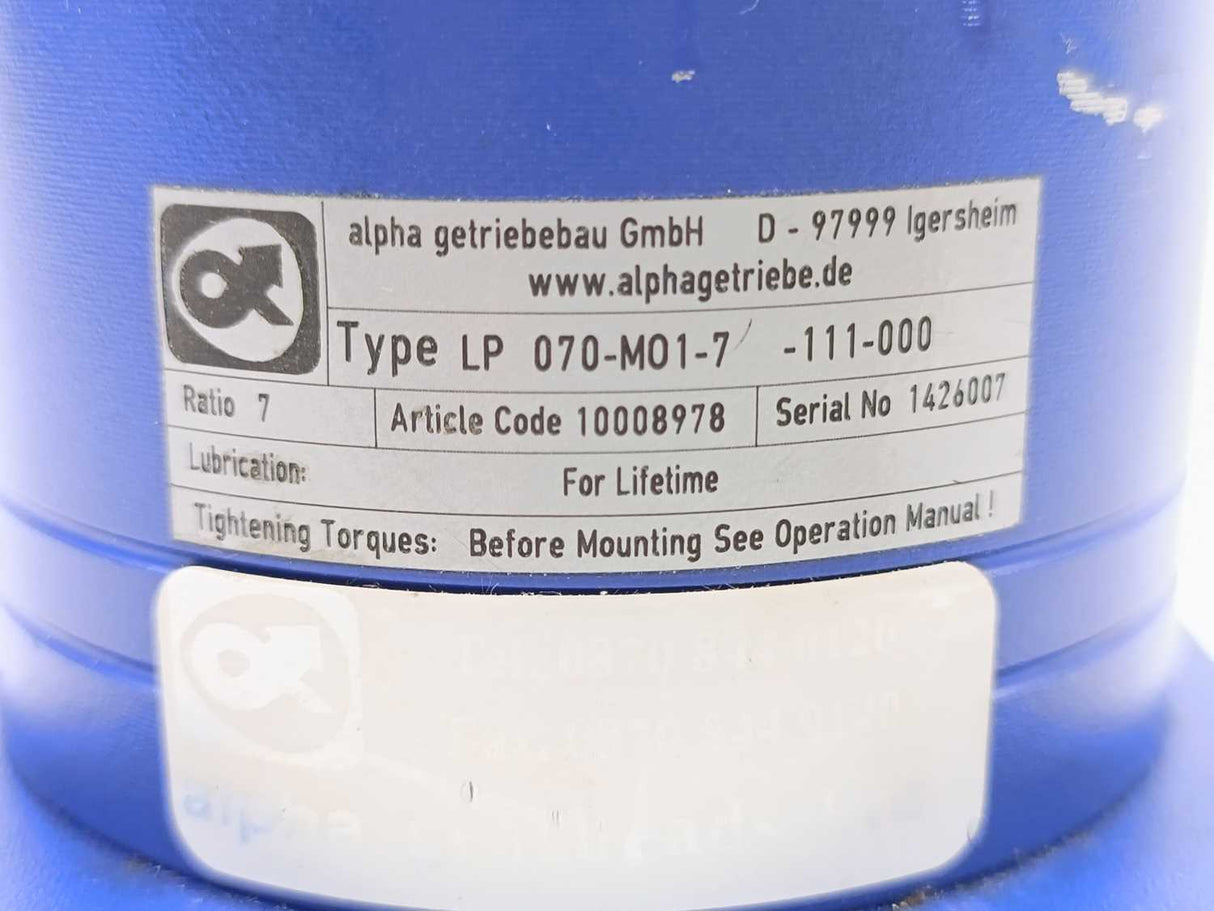 Alpha LP 070-M01-7-111-000 Gear motor. Ratio: 7