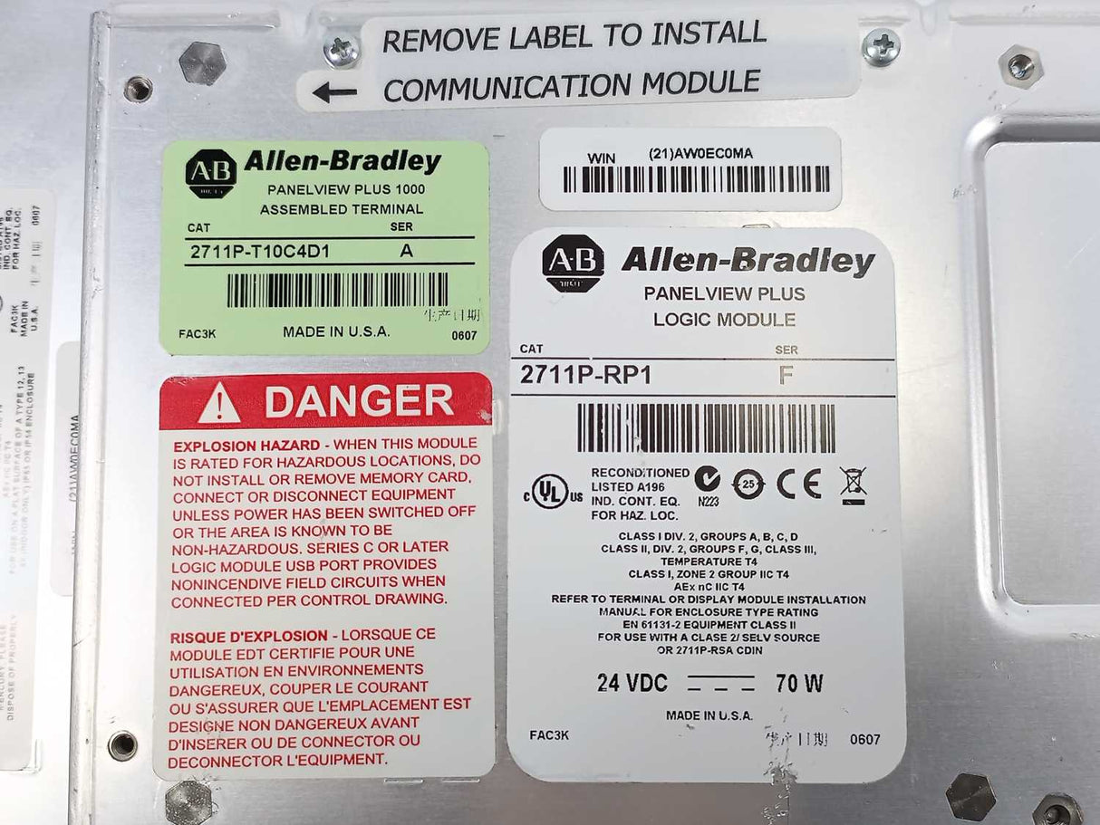 AB 2711P-T10C4D1 Ser. A Panel View Plus 1000 Assembled Terminal