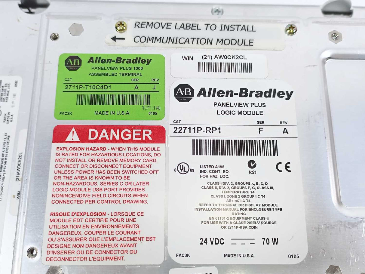 AB 2711P-T10C4D1 Ser. A Panel View Plus 1000 Assembled Terminal
