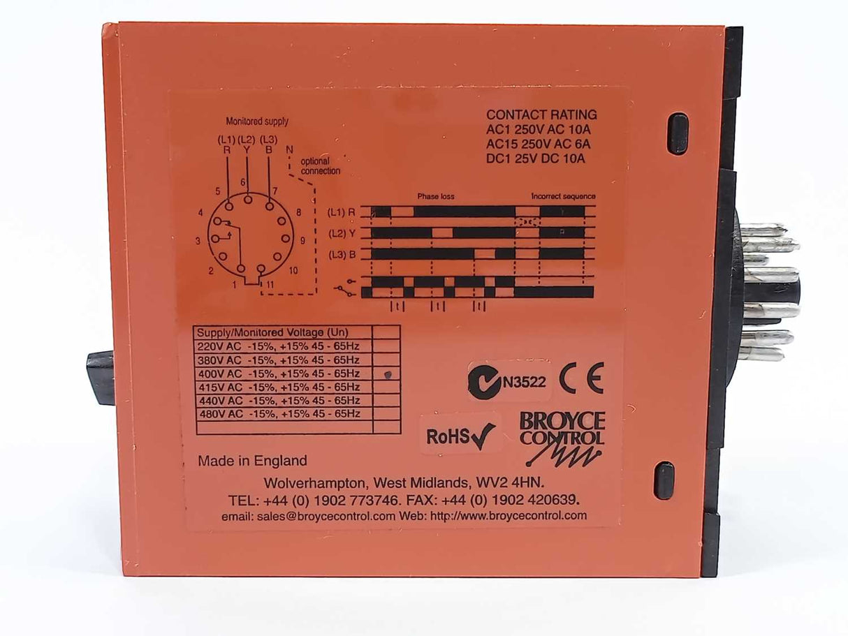 BROYCE CONTROL B1PR 400VAC 3 Phase Sequence / Failure Relay