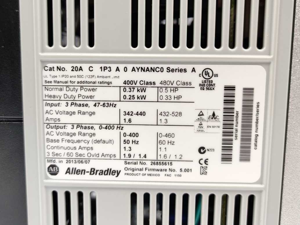 AB 20AC1P3A0AYNANC0 Ser. A AC Drive w/ 74104-472-51 Rev. 08