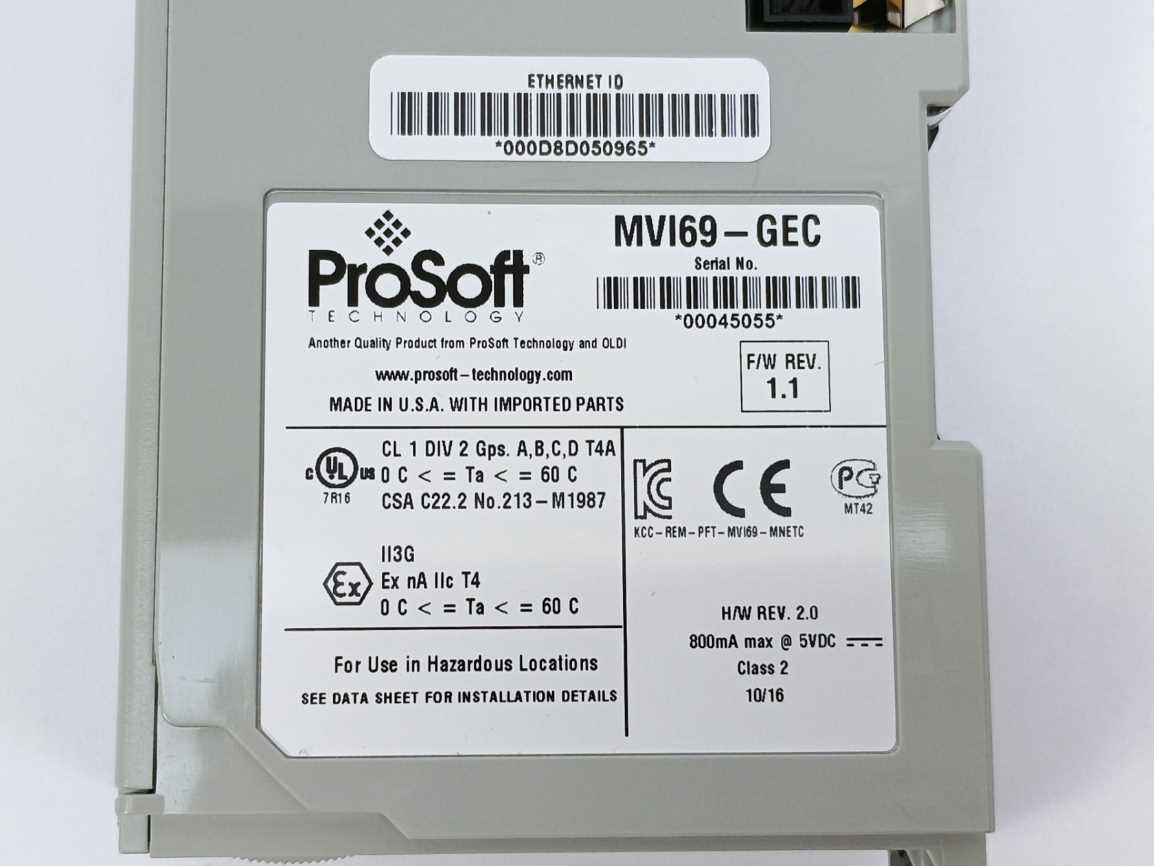 ProSoft MVI69-GEC Generic ASCII Ethernet Communication Module