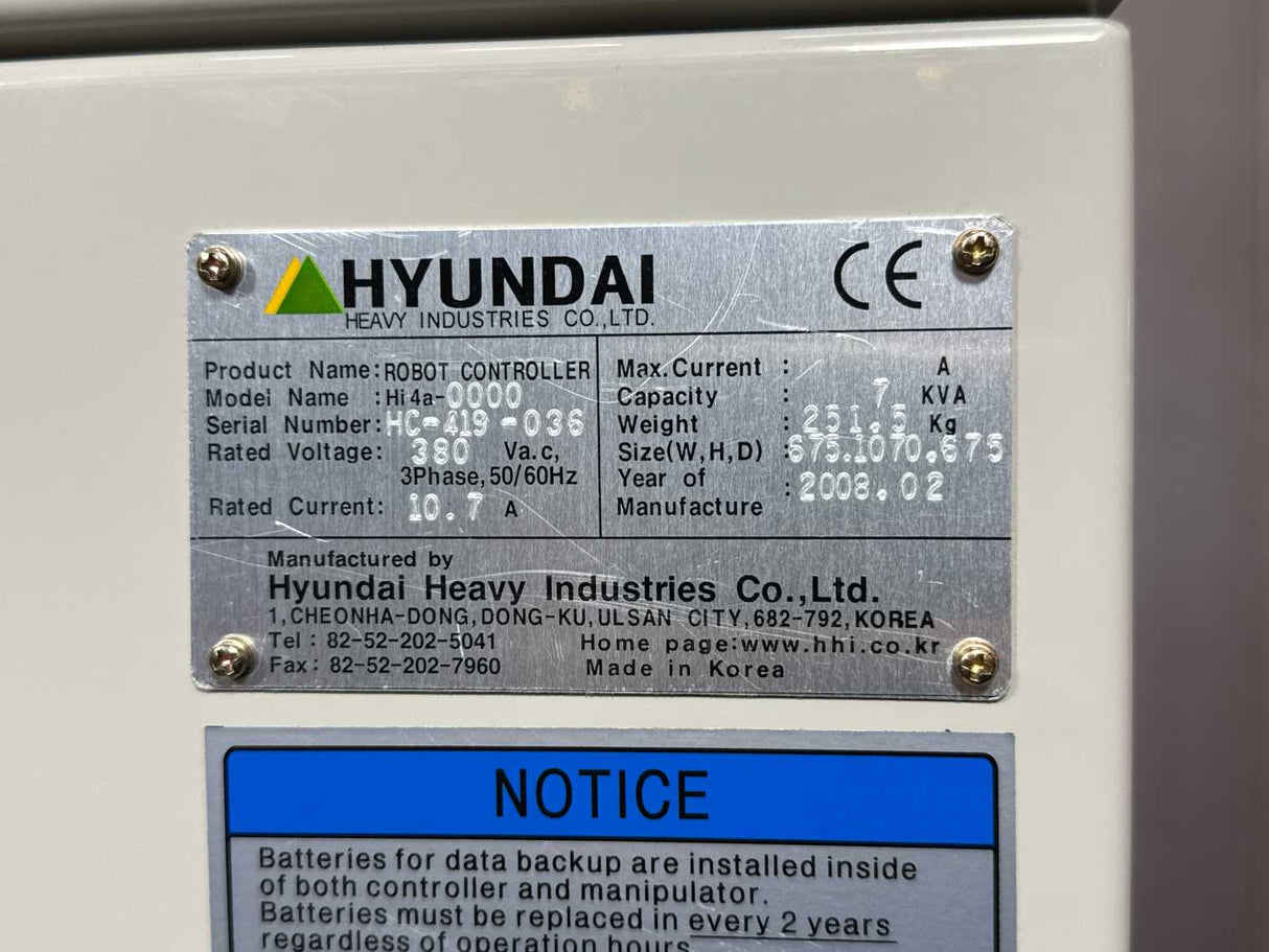 HYUNDAI HX130 ROBOT MANIPULATOR W. Hi4a-0000 + TP300EA