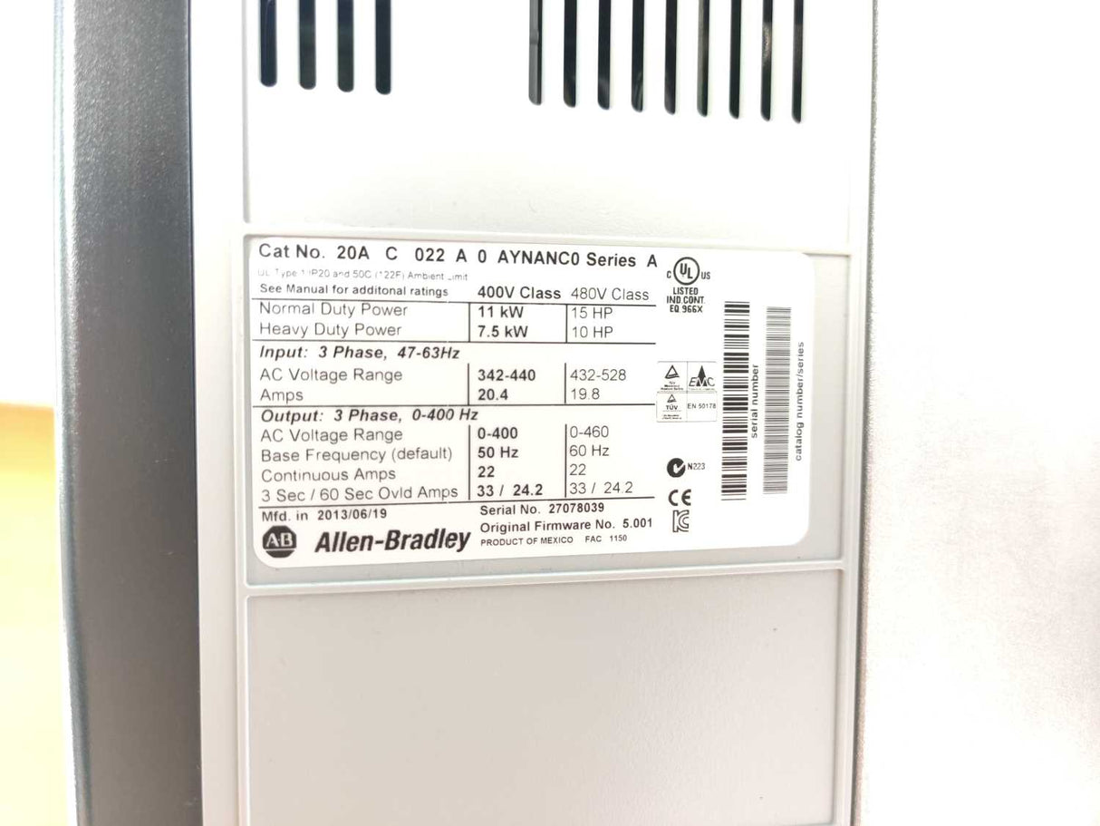 AB 20AC022A0AYNANC0 Ser. A PowerFlex 70 AC Drive 400V