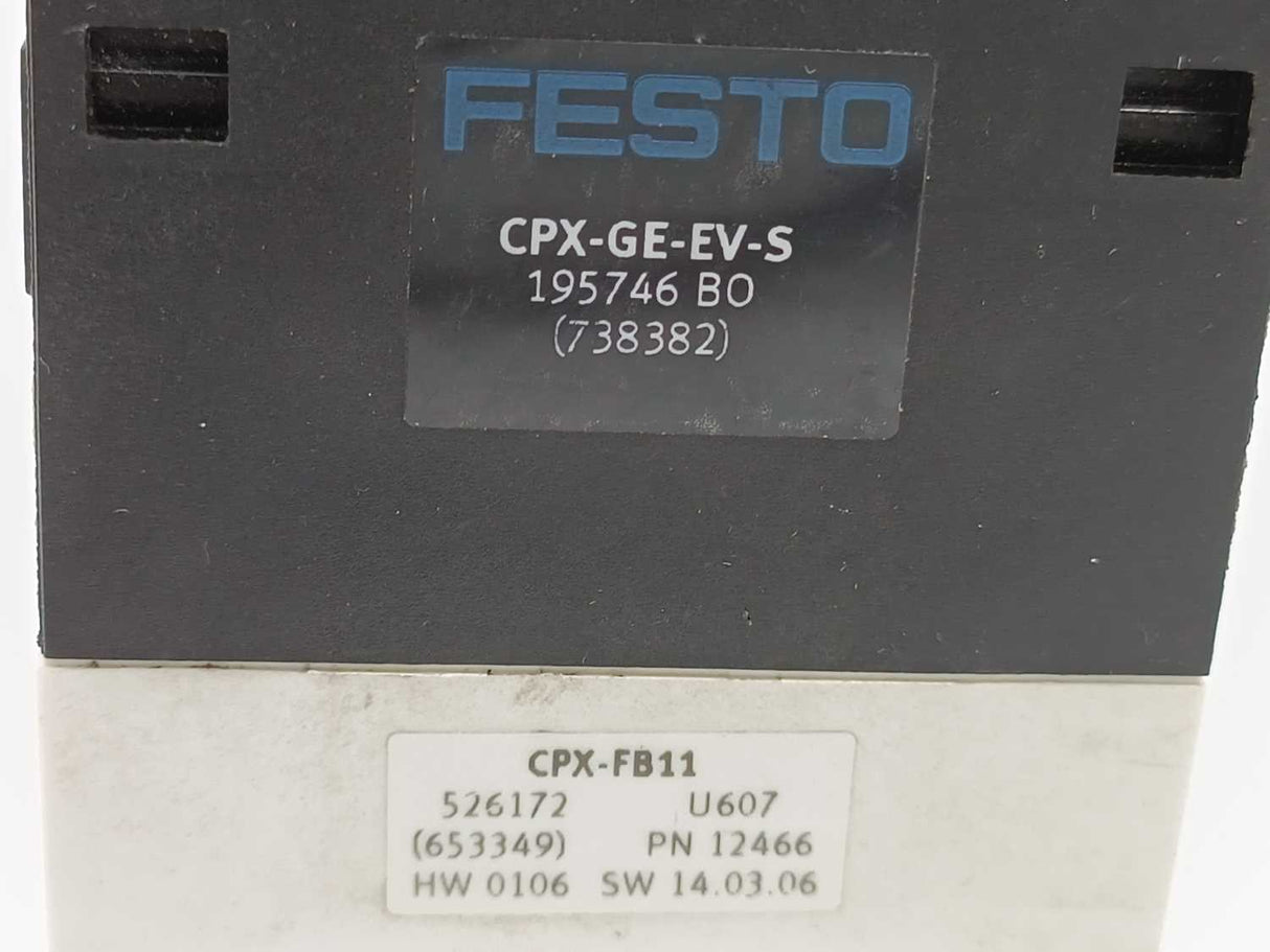 Festo 526172 CPX-FB11 Bus node w/ 195746 CPX-GE-EV-S Interlinking block