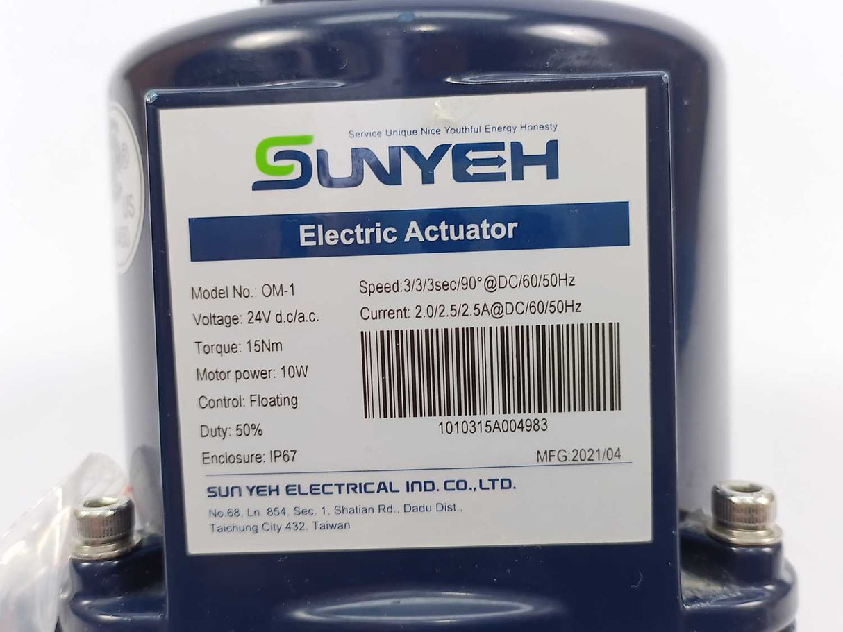 Sunyeh OM-1 Electric Actuator, 15Nm 10W 24vdc QUARTER-TURN