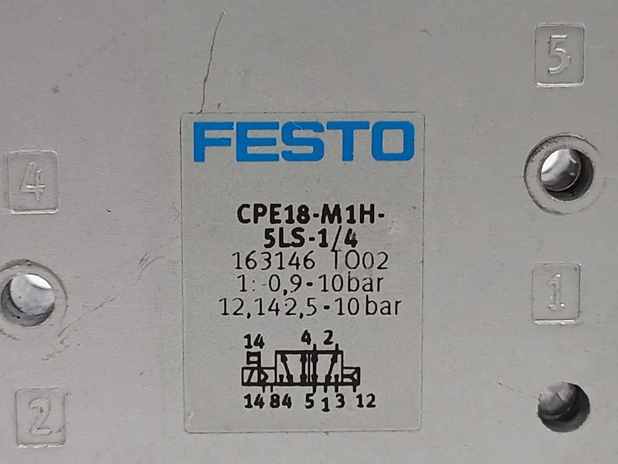 Festo 163146 CPE18-M1H-5LS-1/4 Solenoid Valve w/ 389614 MSEB-3-24VDC