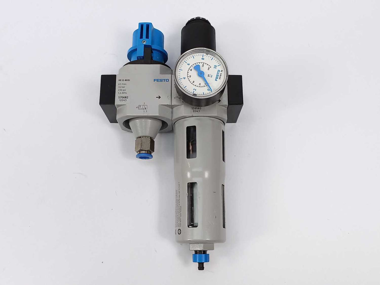 Festo 159583 LFR-3/8-D-MIDI-A Filter regulator w/ 170682 HE-D-MIDI On/off valve