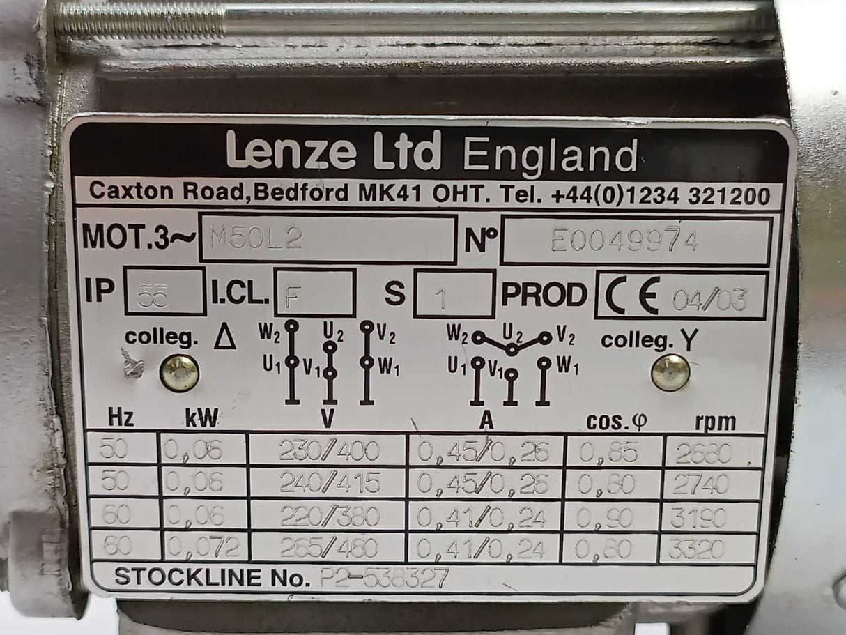 LENZE M50L2 P2-538327 3-Phase 60W AC Motor