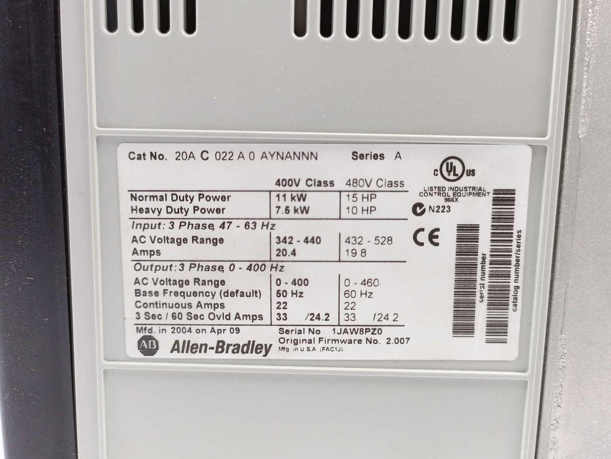 AB 20AC022A0 AYNANNN/A Ser. A PowerFlex 70 11kW 15HP