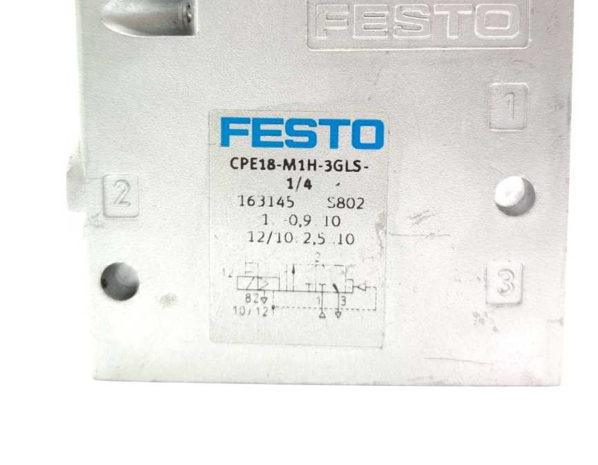 Festo 163145 CPE18-M1H-3GLS-1/4 Air Solenoid Valve w/ 389614C Coil
