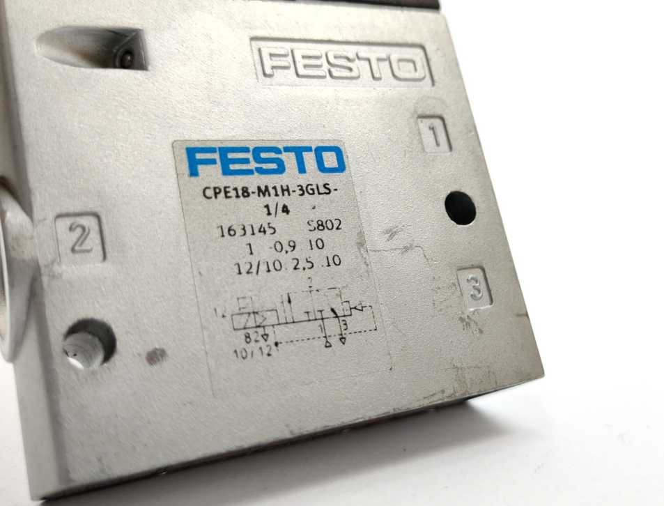 Festo 163145 CPE18-M1H-3GLS-1/4 Air Solenoid Valve w/ 389614C Coil