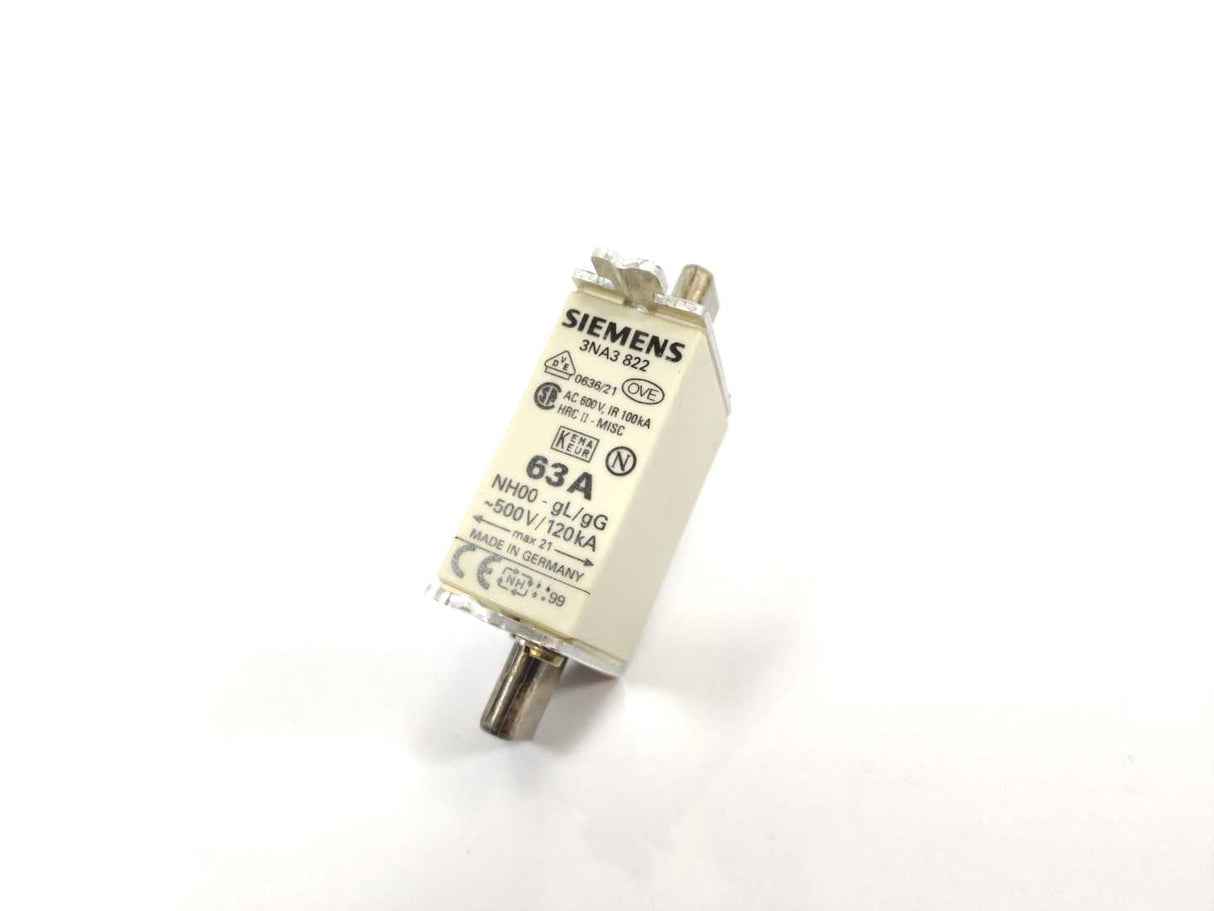 Siemens 3NA3822 LV HRC fuse NH000 63A 3 Pcs.