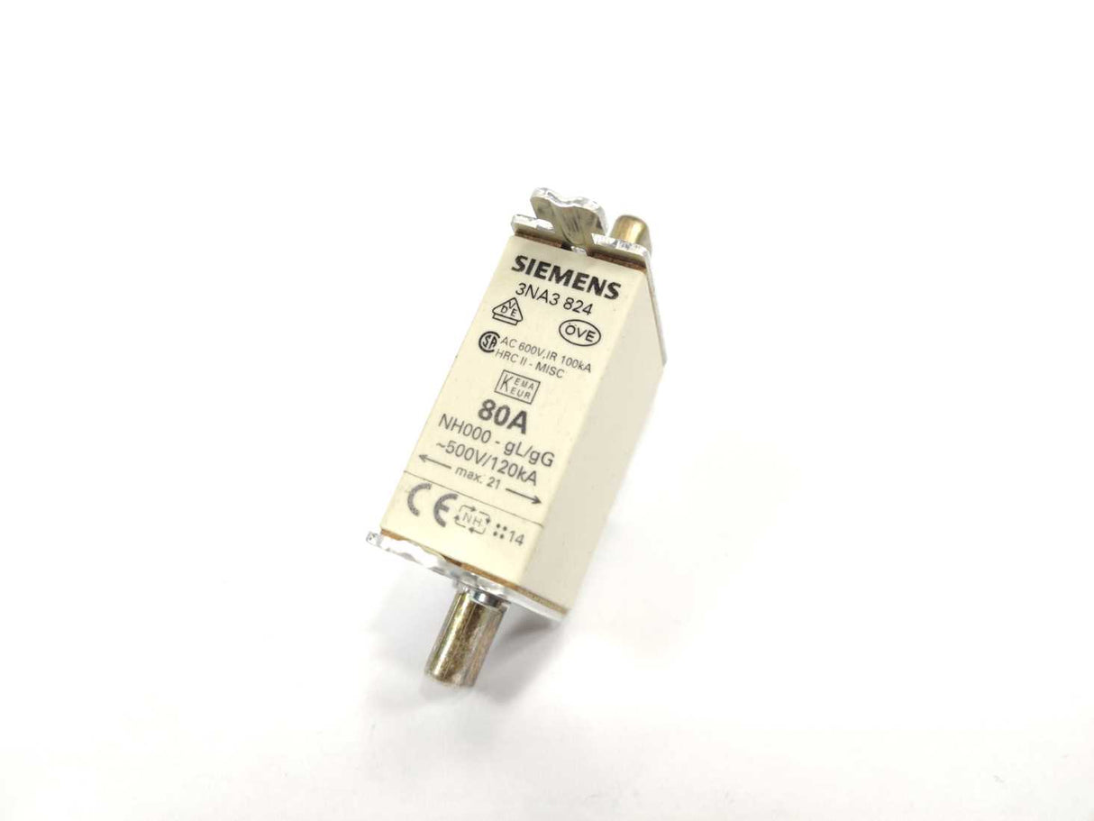 Siemens 3NA3824 LV HRC fuse NH000 80A 3 Pcs.