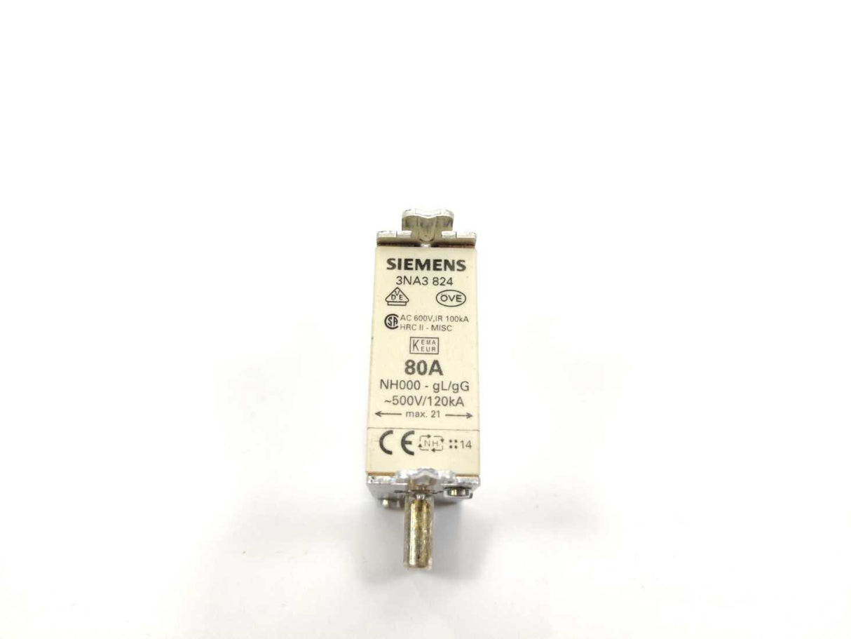 Siemens 3NA3824 LV HRC fuse NH000 80A 3 Pcs.