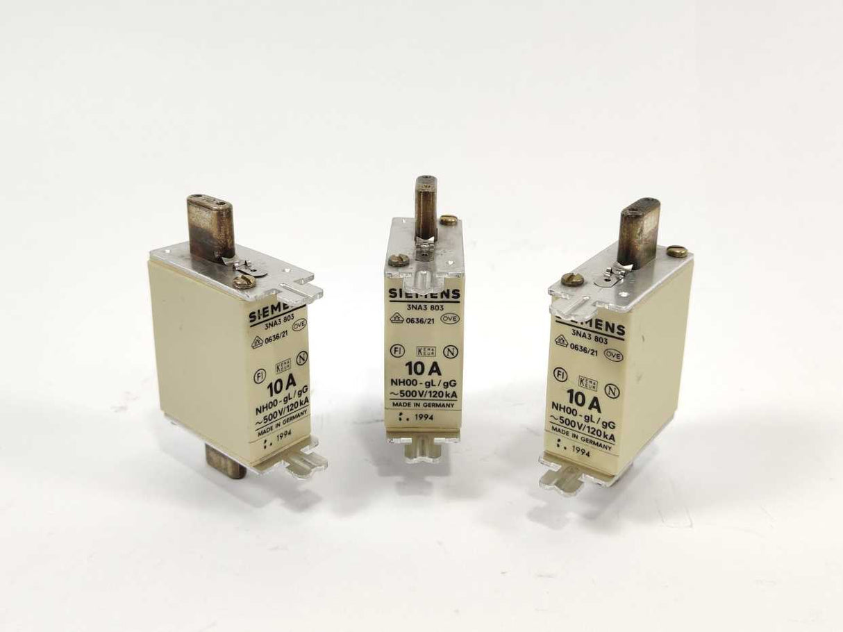 Siemens 3NA3803 LV HRC fuse element, NH000 10A 3pcs
