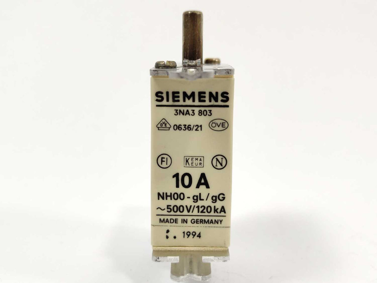 Siemens 3NA3803 LV HRC fuse element, NH000 10A 3pcs