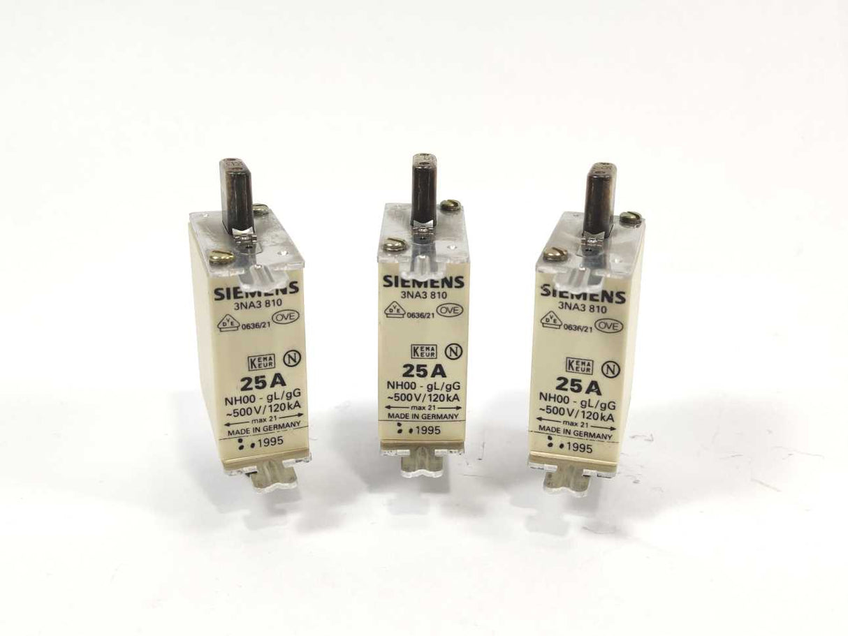 Siemens 3NA3 810 LV HRC fuse element 25A 3 Pcs