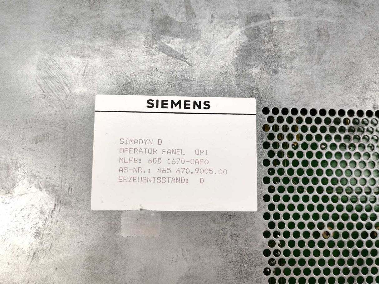 Siemens 6DD1670-0AF0 SIMADYN D Operator Panel - 465 670.9005.00