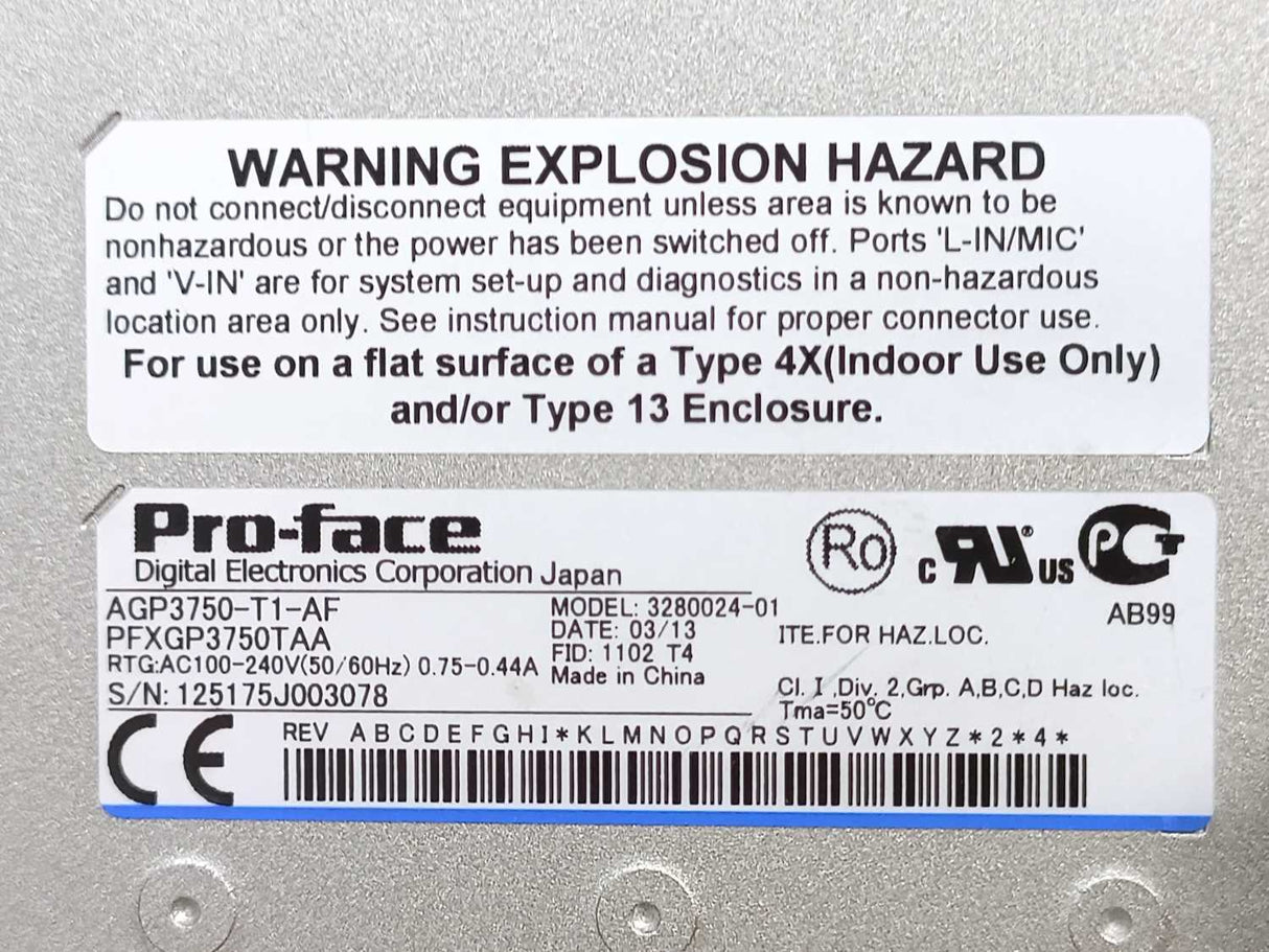 Pro-Face AGP3750-T1-AF w/ metal frame, AC100-240V