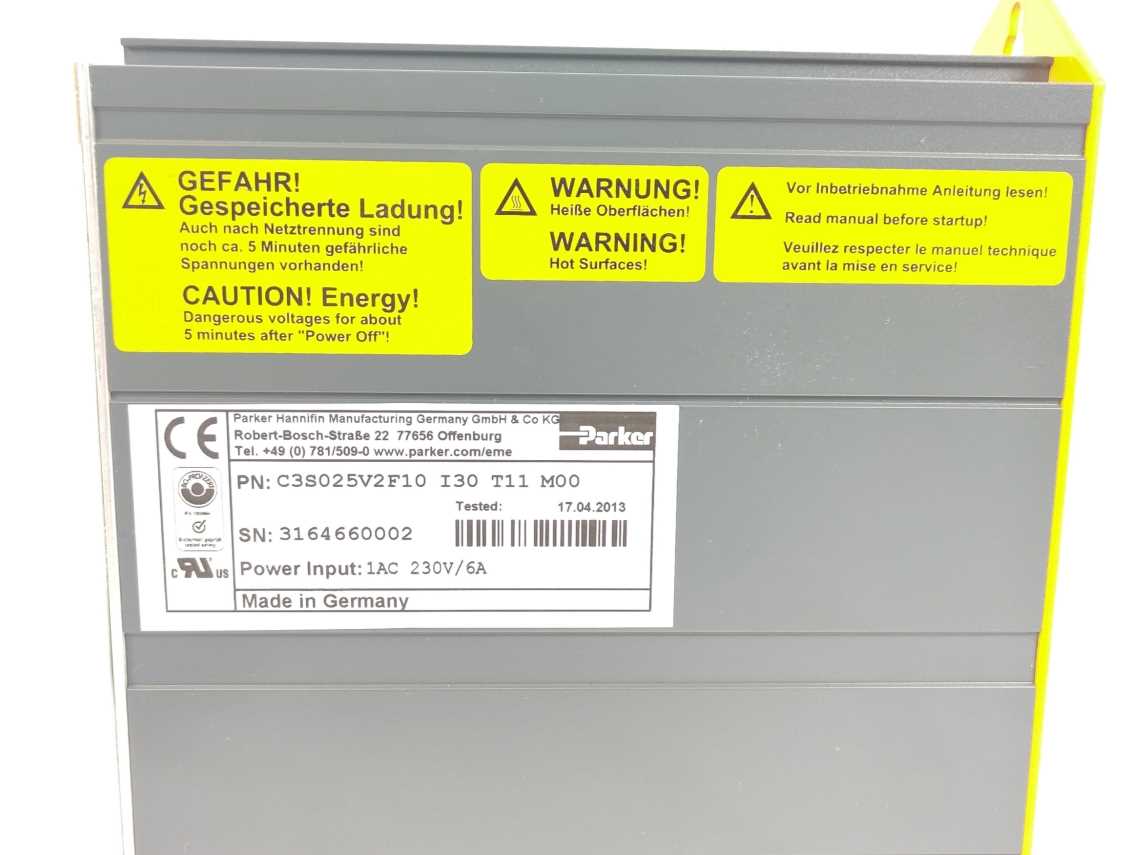 Parker C3S025V2F10 I30 T11 M00 Power input: 1AC230V / 6A