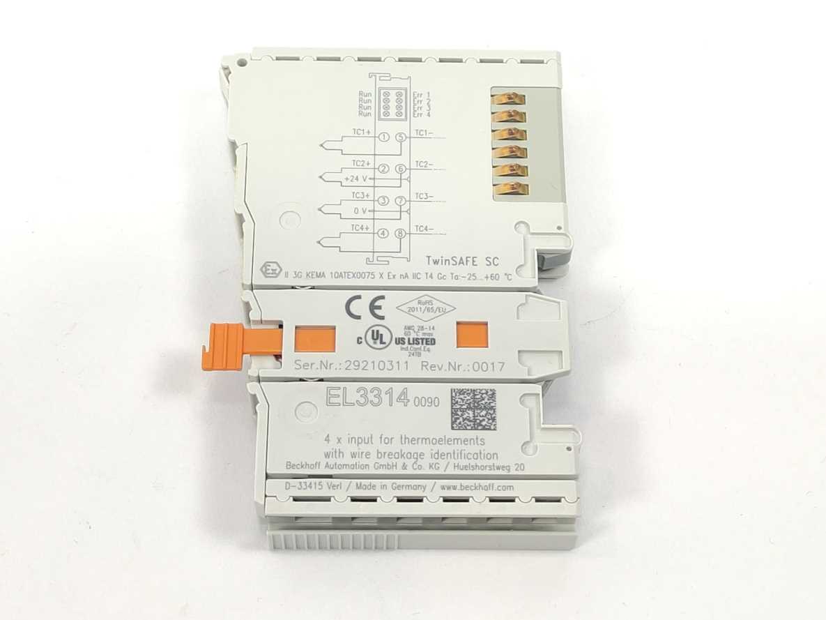 Beckhoff EL3314-0090 EtherCAT Terminal. 4-Channel Analog Input. TwinSAFE SC
