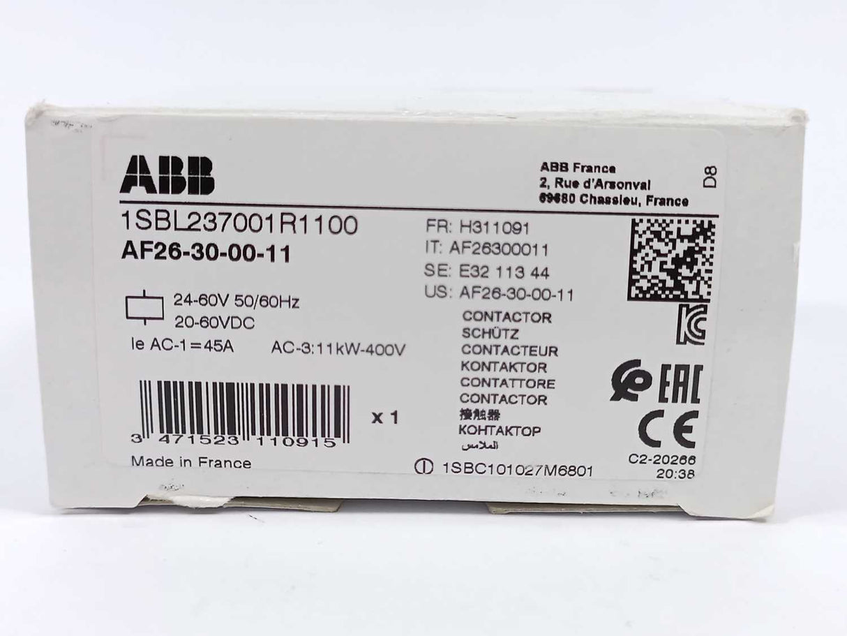 ABB 1SBL237001R1100 AF26-30-00-11 24-60V50/60HZ 20-60VDC Contactor