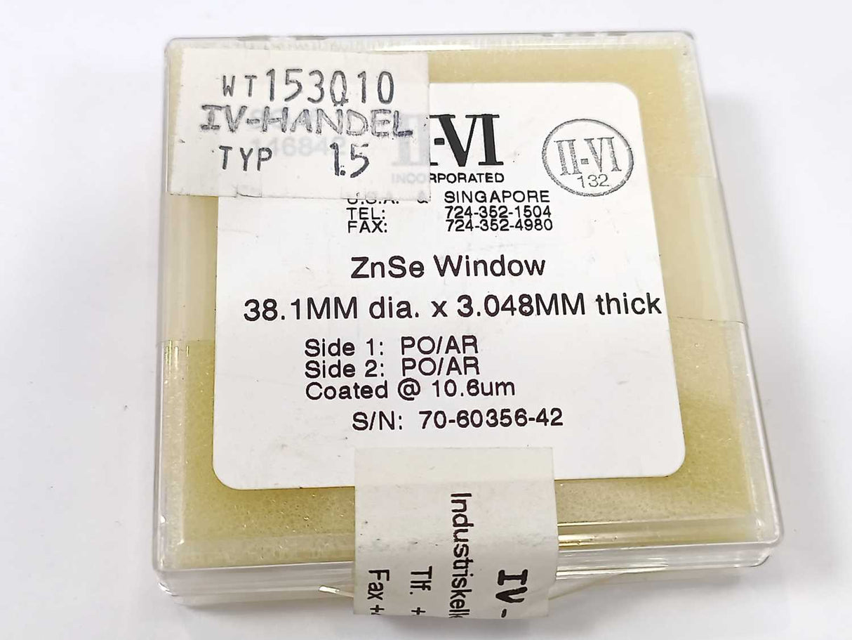 II-VI ZnSe Window 38.1MM dia. x 3.048MM thick