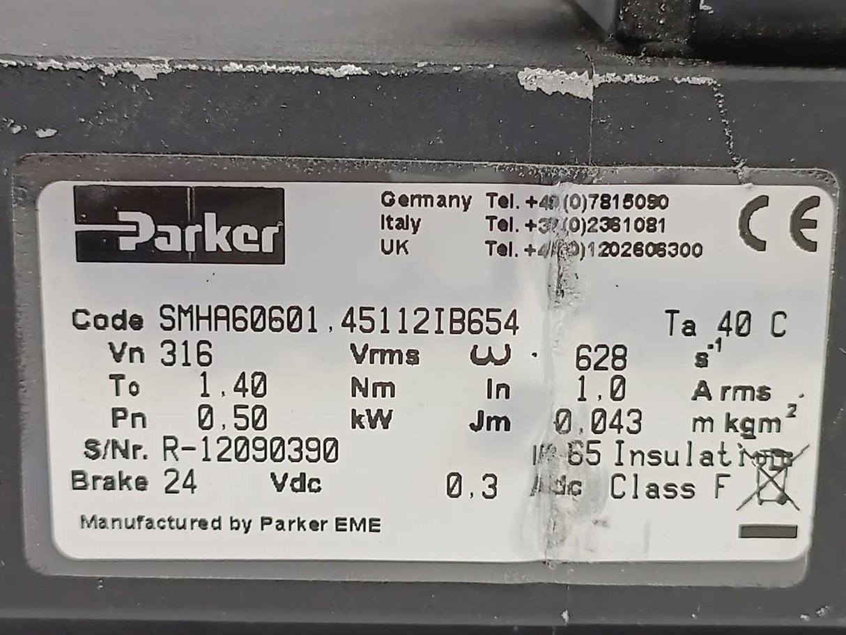 Parker SMHA60601.45112IB654 Low Inertia Servo Motor 0,50kW