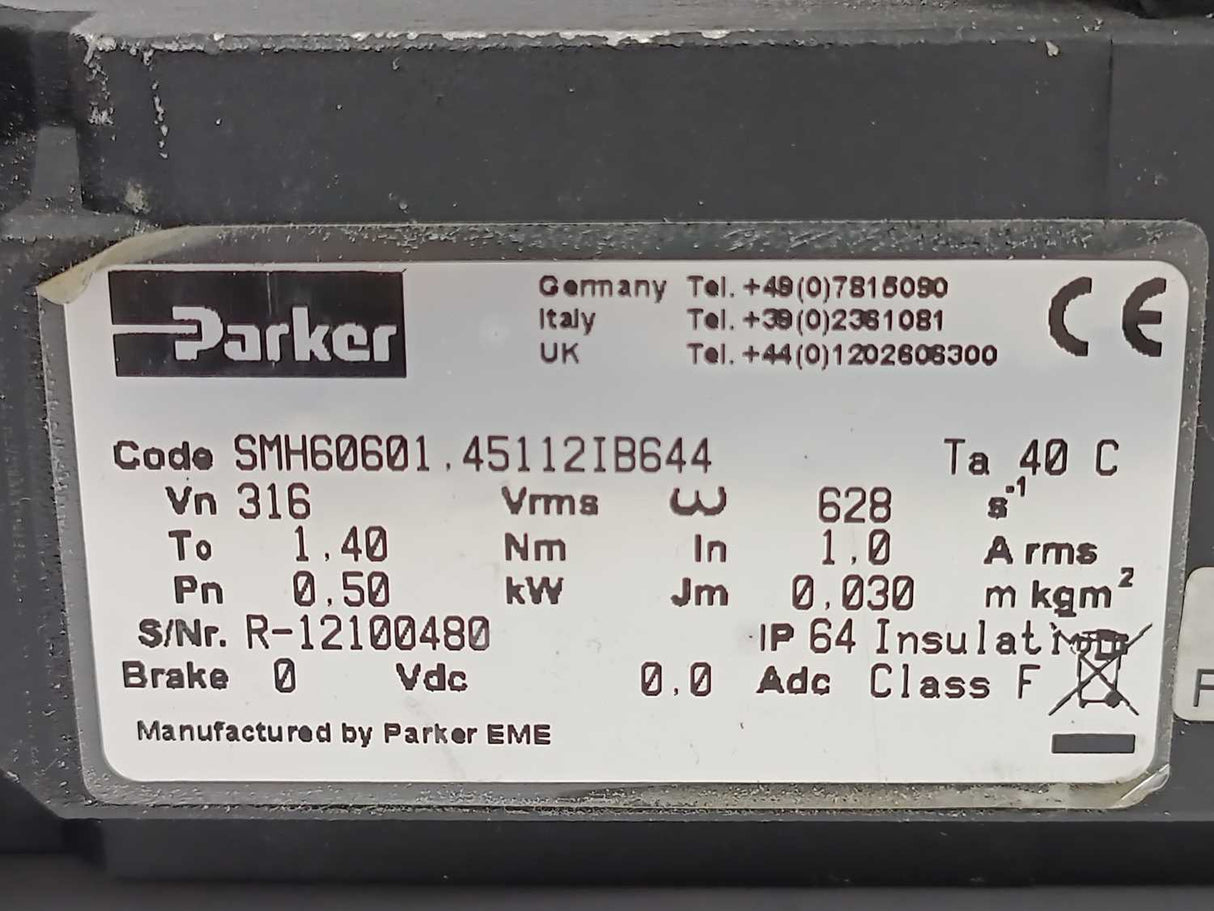 Parker SMH60601.45112IB644 Low Inertia Servo Motor 0,50kW