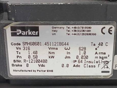 Parker SMH60601.45112IB644 Low Inertia Servo Motor 0,50kW