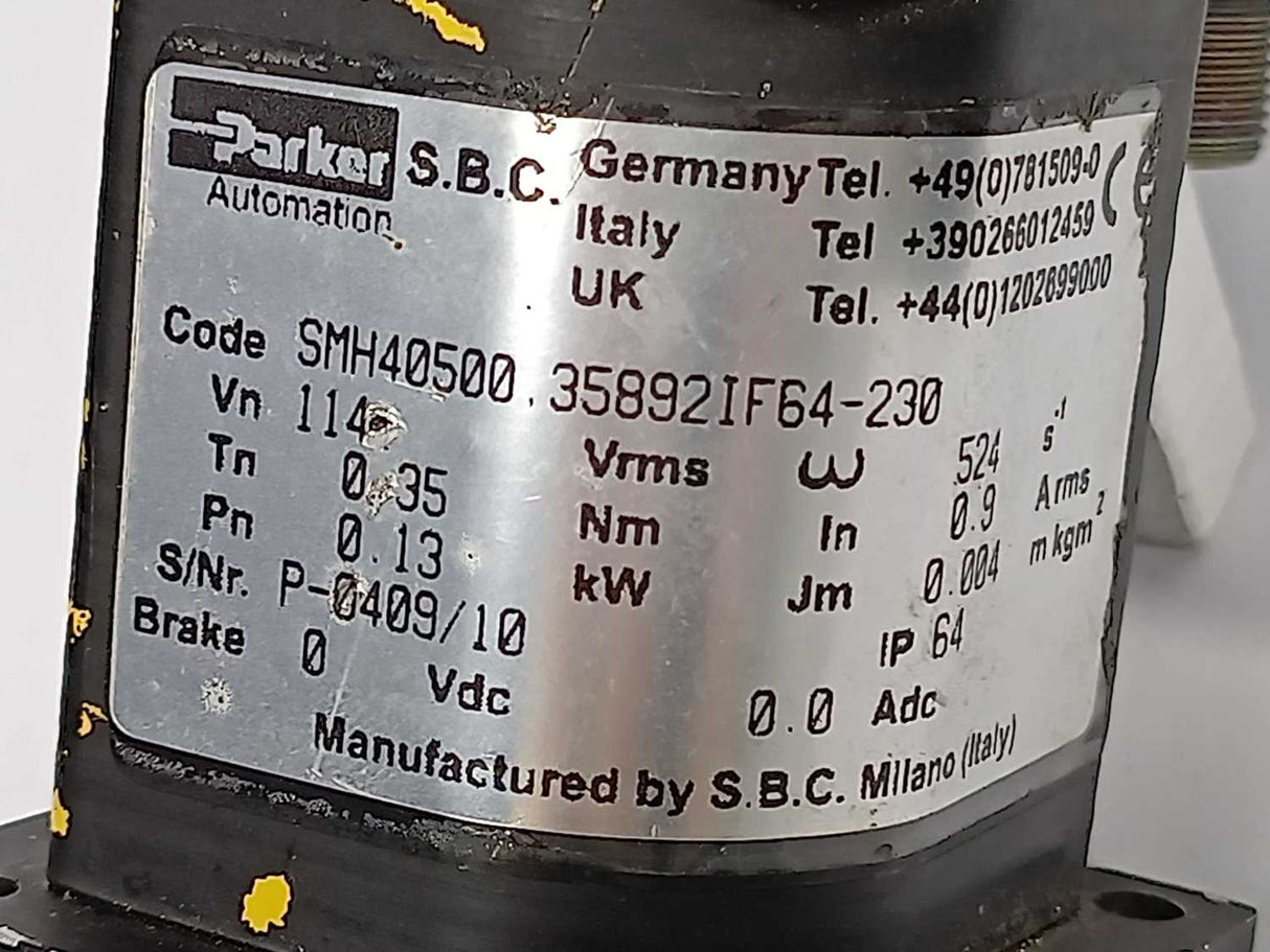 Parker Automation SMH40500.35892IF64-230 Servo Motor 0,13kW