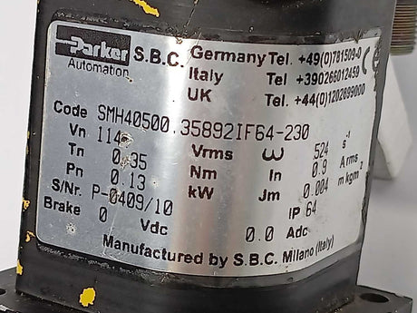 Parker Automation SMH40500.35892IF64-230 Servo Motor 0,13kW