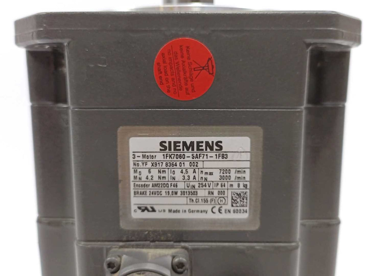 Siemens 1FK7060-5AF71-1FB3 Servo motor 1FK7 Compact
