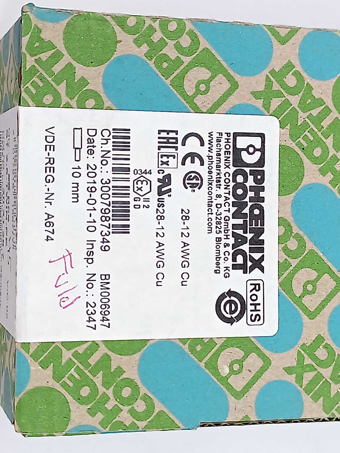 Phoenix Contact 3031267 ST 2,5-TWIN-PE Terminal Block. 50 pcs.