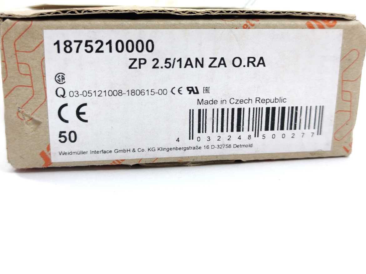 Weidmüller 1875210000 ZP 2.5/1AN ZA O.RA Terminal Block Accessory. 50 pcs.