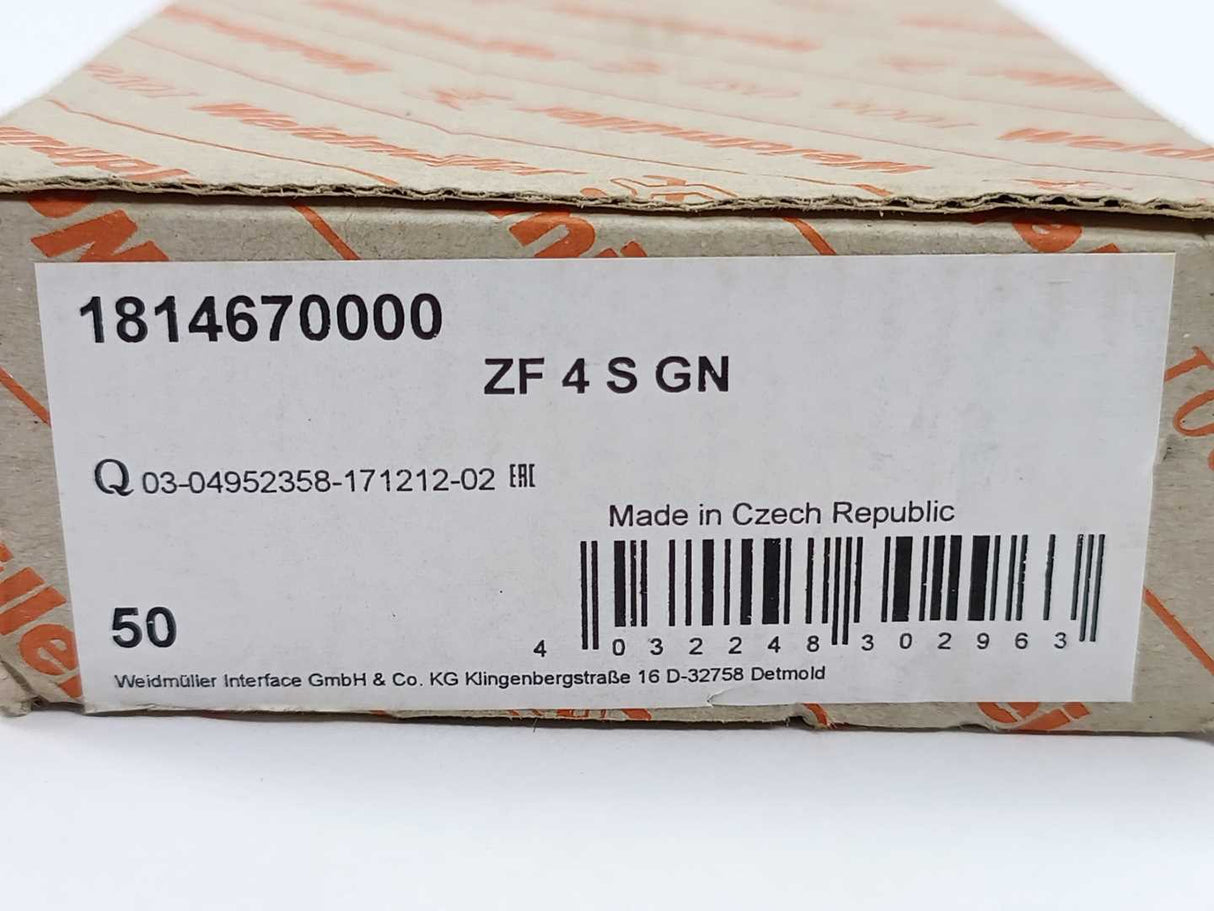 Weidmüller 1814670000 ZF 4 S GN Terminal Block Accessory. 58 pcs.