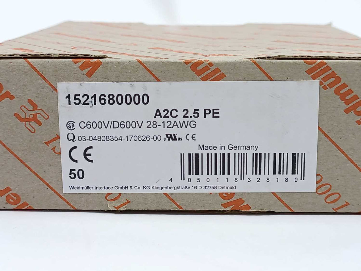 Weidmüller 1521680000 A2C 2.5 PE Terminal Blocks - 49 Pieces