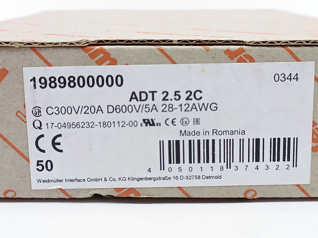 Weidmüller 1989800000 ADT 2.5 2C Terminal Blocks 50 Pcs.