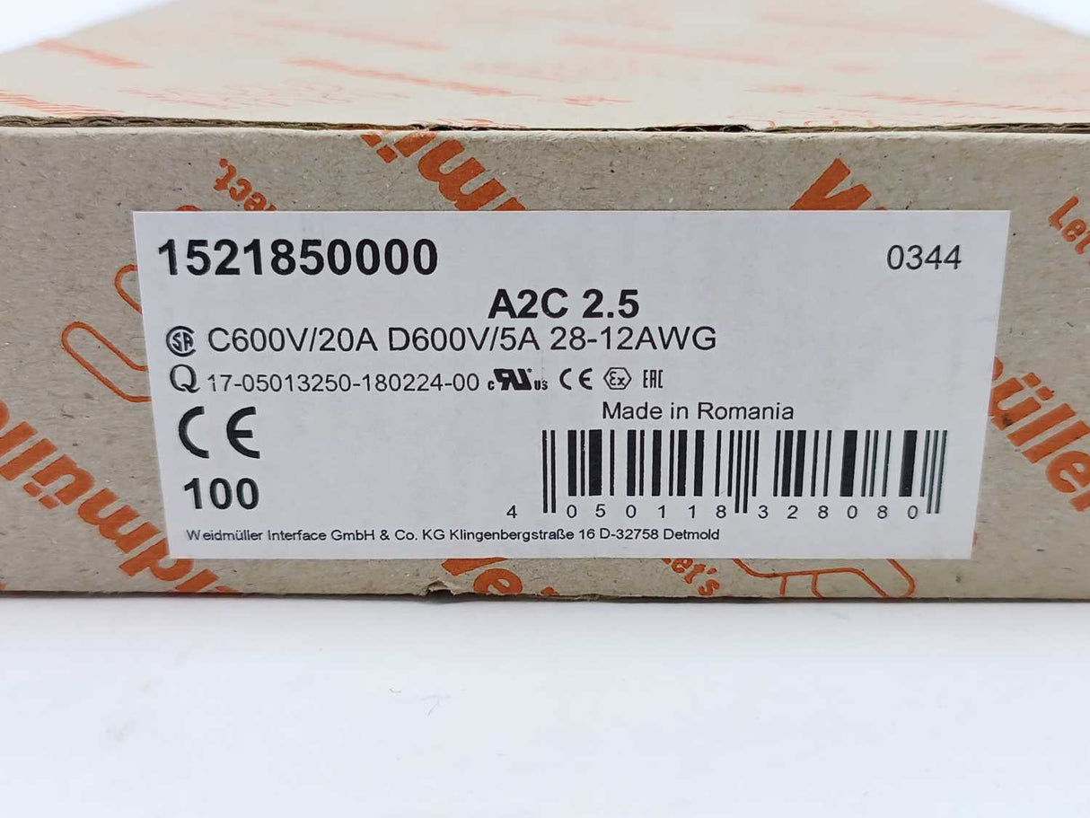 Weidmüller 1521850000 A2C 2.5 Terminal Block - 99 Pieces