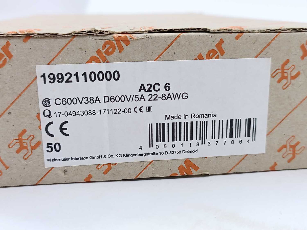 Weidmüller 1992110000 A2C 6 Terminal Blocks 50 Pcs.