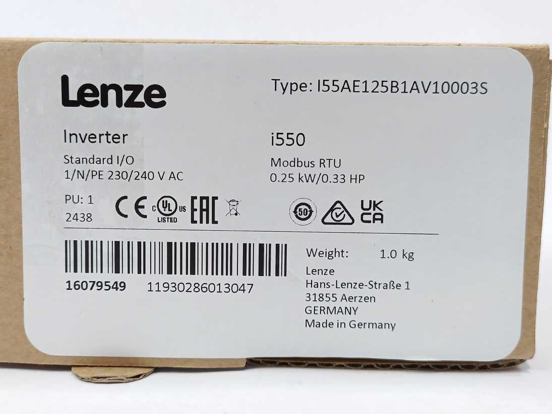 LENZE I55AE125B1AV10003S Inverter 0.25 kW/0.33 HP i550