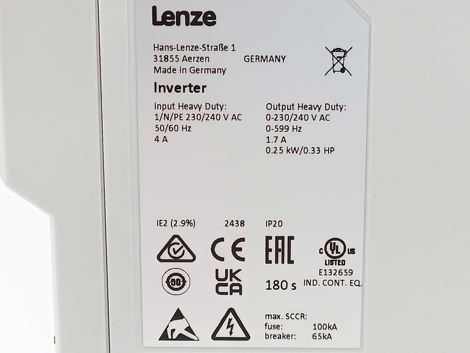 LENZE I55AE125B1AV10003S Inverter 0.25 kW/0.33 HP i550