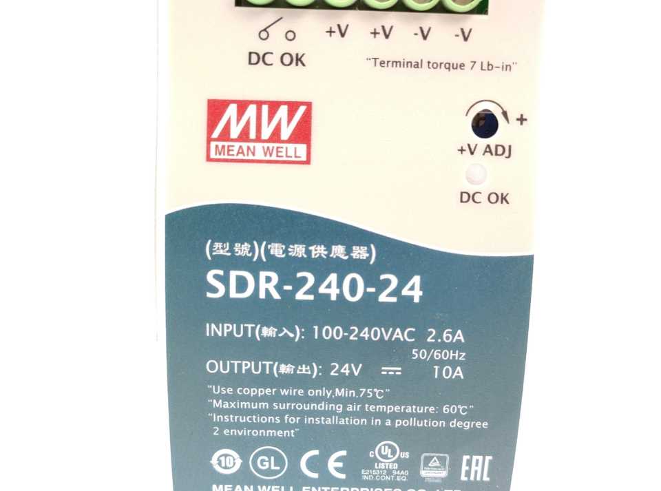 Mean Well SDR-240-24 AC-DC Industrial DIN rail power supply 24V 10A
