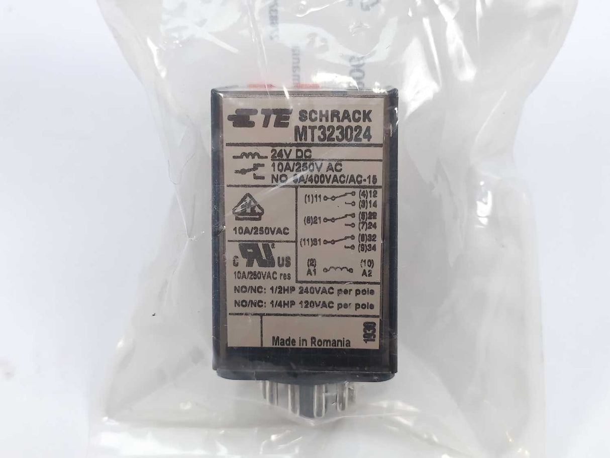 Schrack MT323024 Plug-in Relay 11 pin 3 C/O 24VDC 10A with LED, series MT