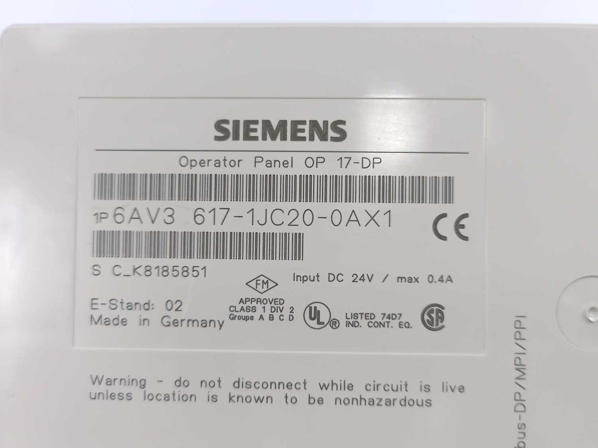 Siemens 6AV3617-1JC20-0AX1 Operator Panel