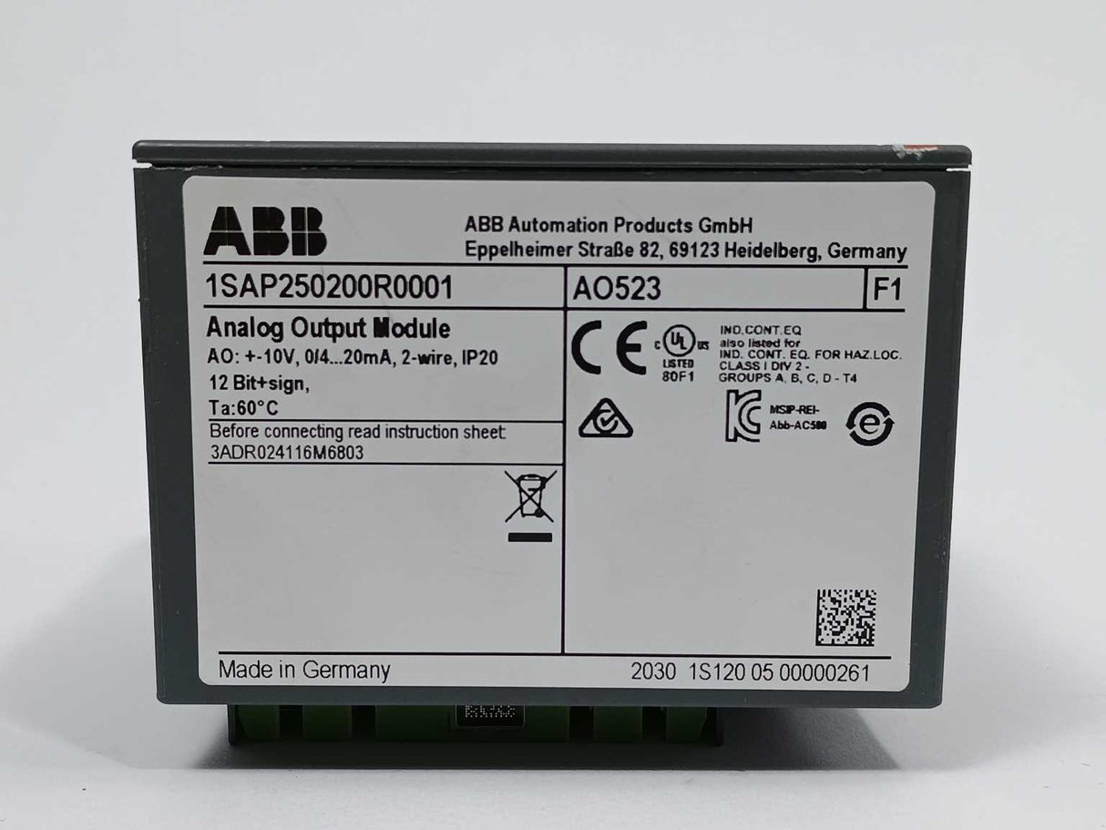 ABB 1SAP250200R0001 AO523 S500 Analog Output Module