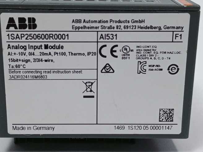 ABB 1SAP250600R0001 AI531 S500 Analog Input Module